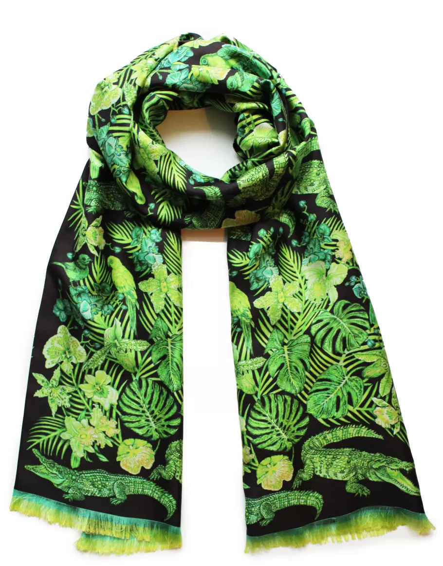 Lalique Scarves^Scarf by Ginny Litscher, Neon green Jungle design