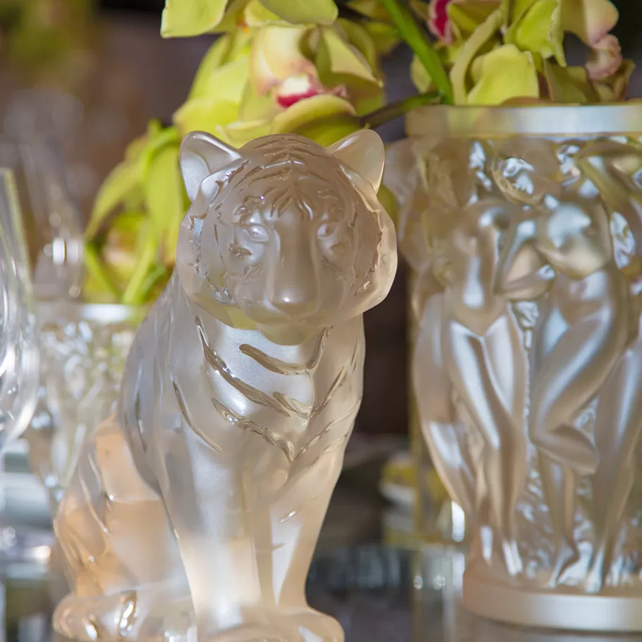 Lalique Sculptures^Sitting Tiger Large Sculpture
